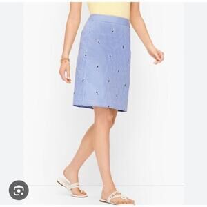 Talbots Sz 8P Blue Gingham Toucan Bird Embroidered Mini Skirt Preppy Fitted
